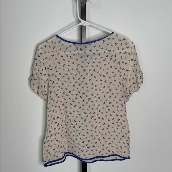 Zara Blue and Cream Boxy Short Sleeve Blouse - Picture 4 of 5